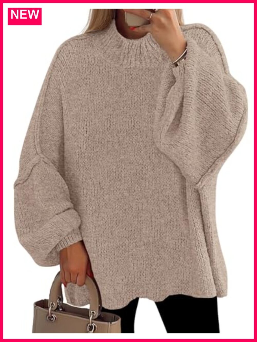 PRETTYGARDEN Oversized Chunky Knit Mock Neck Pullover Sweater Women